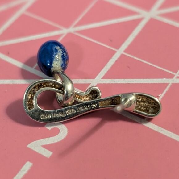 Vintage Signed AC Studio Thailand Sterling Silver Lapis Lazuli Dangle Earrings - Picture 3 of 7